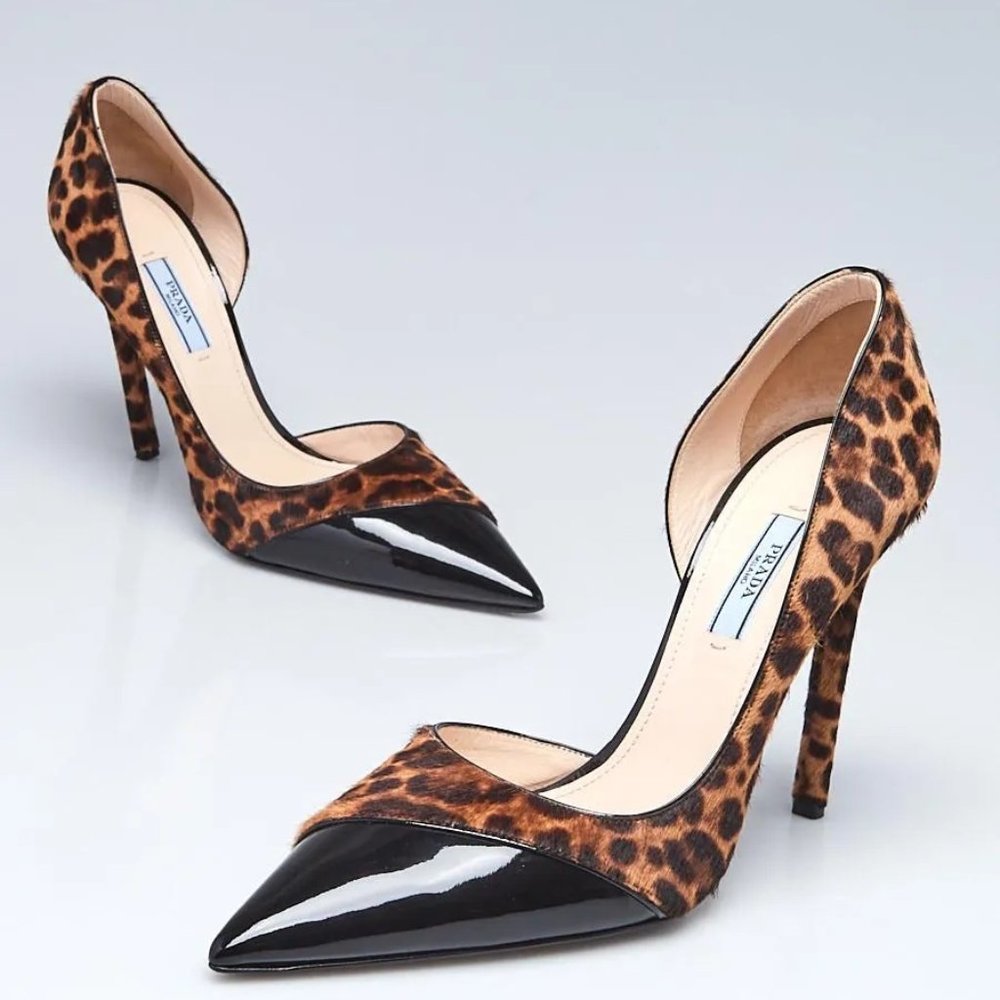 PRADA Leopard Print And Patent Leather D'Orsay Pumps - Size 40IT (US 10)